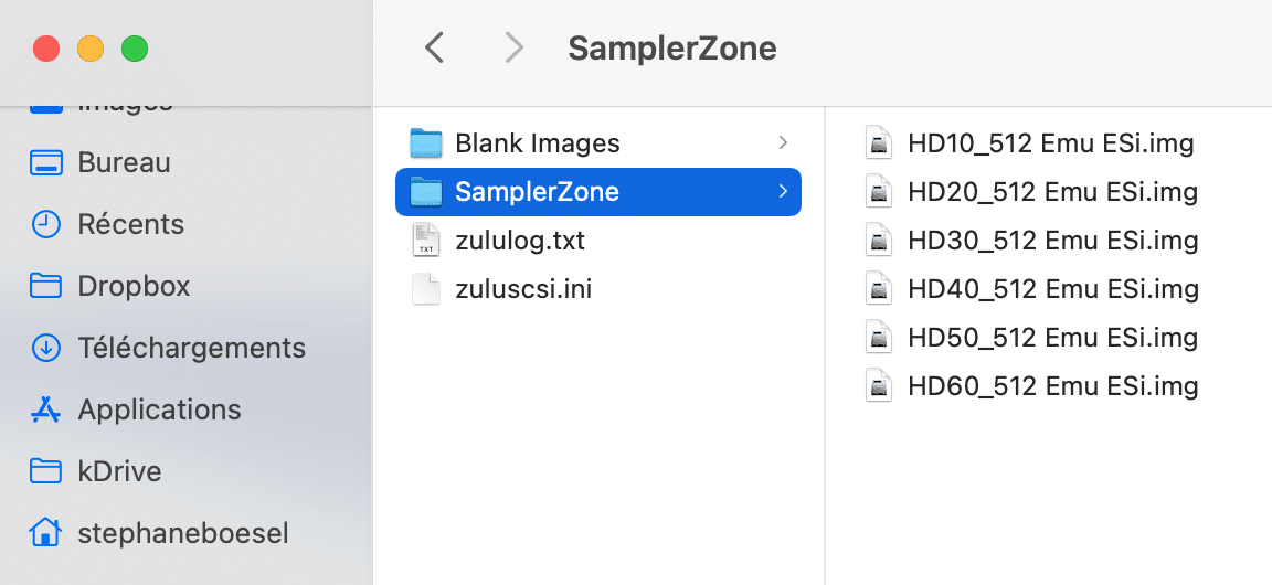 Description contenu carte SD de la carte Zulu SCSI