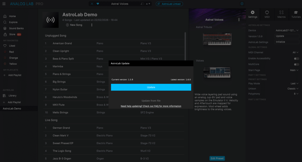 update Arturia Astrolab 37